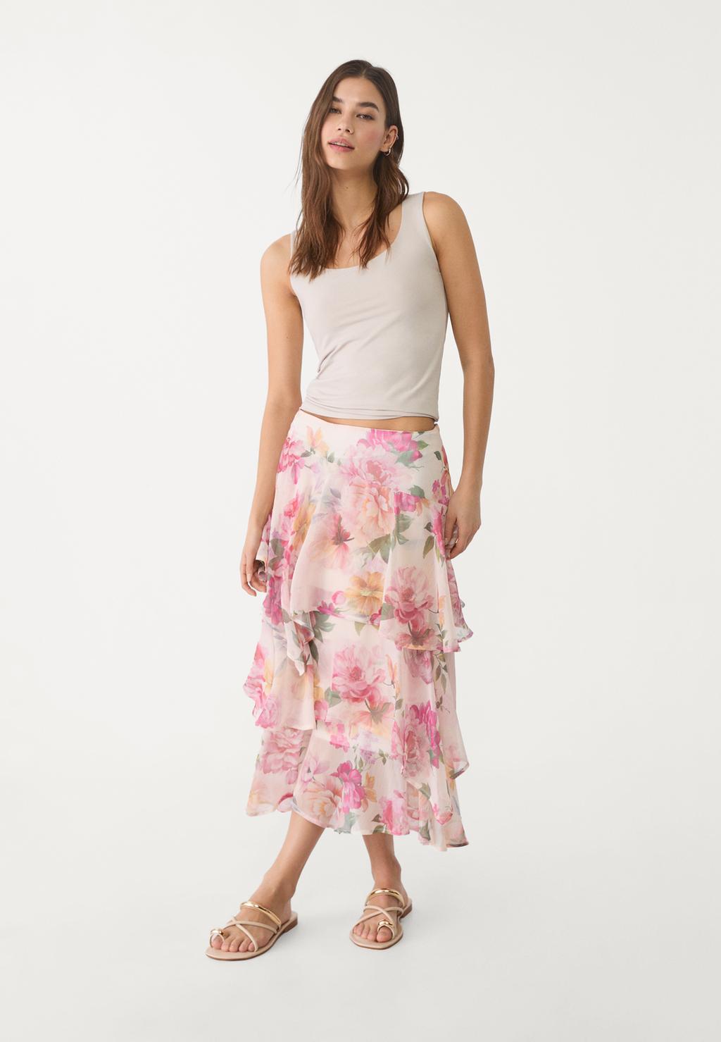 Printed midi skirt with ruffles