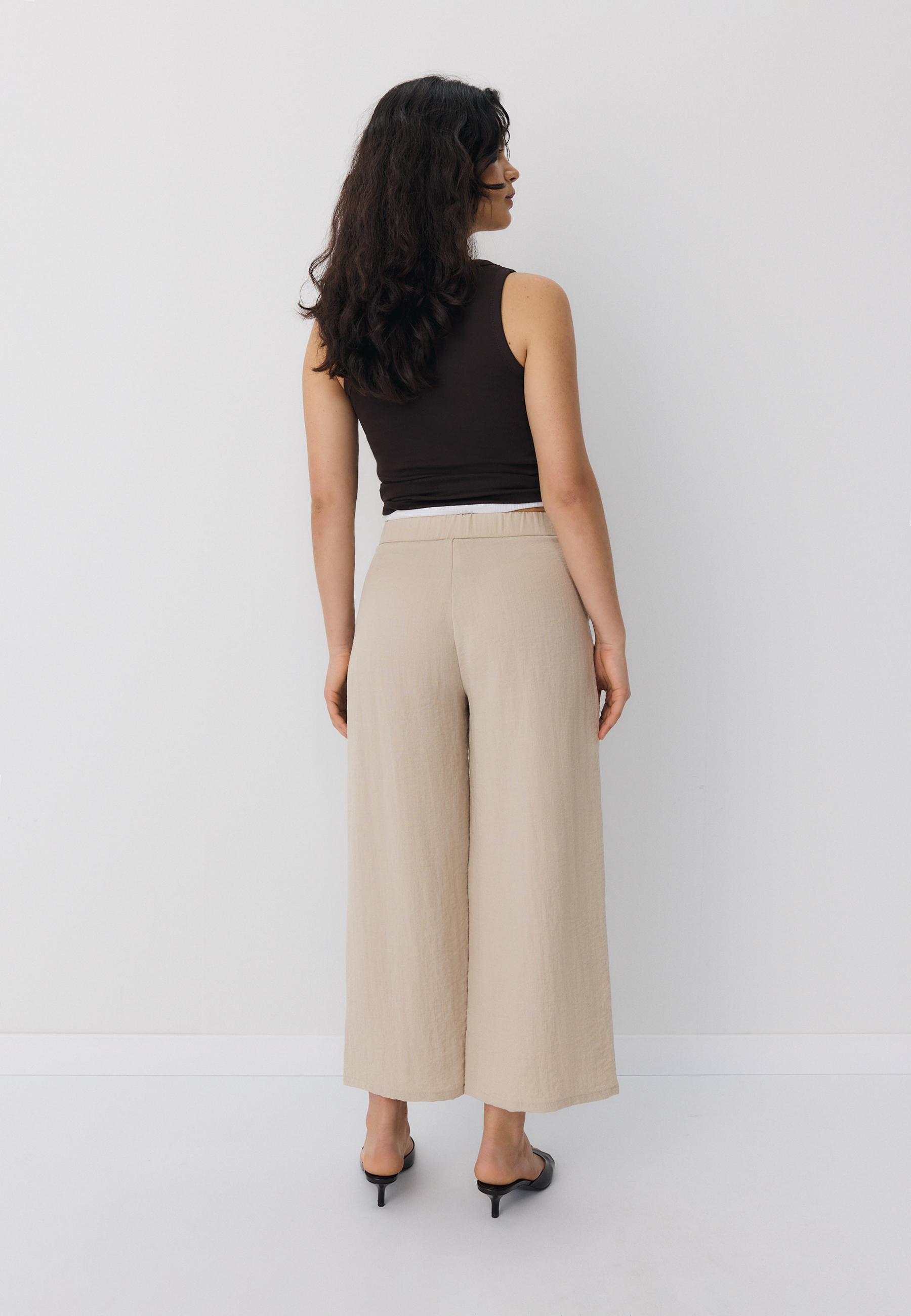 Keten görünümlü culotte pantolon - Görsel 5