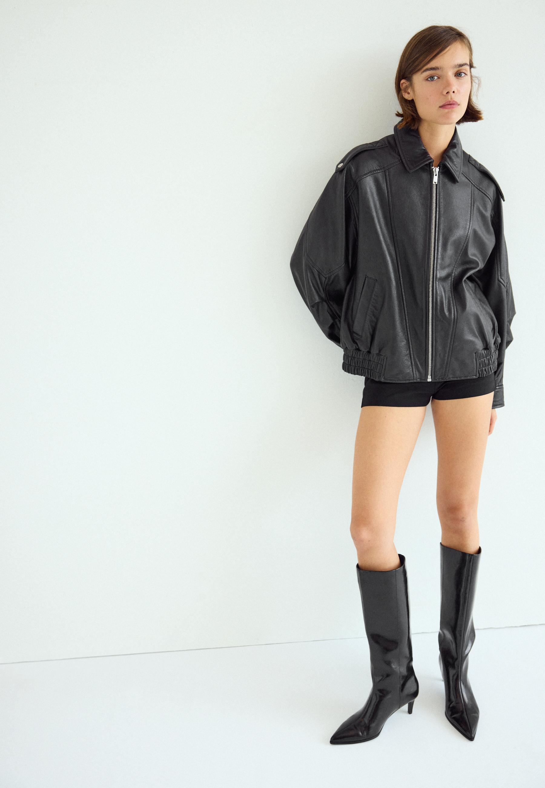 Stradivarius Oversize Δερμάτινο Τζάκετ Μαύρο M