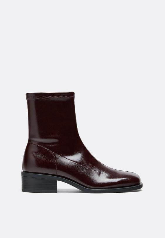 Stradivarius Flat Stretch Ankle Boots Burgundy 5