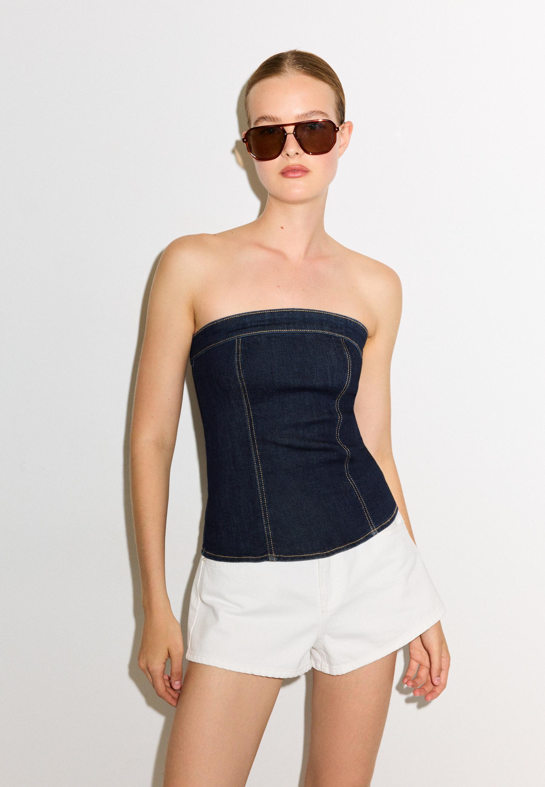 Denim bandeau top — OVERDYED BLUE DENIM