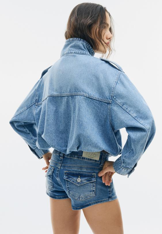 Stradivarius Veste En Jean Ballon Denim Bleu Moyen Clair Délavé M