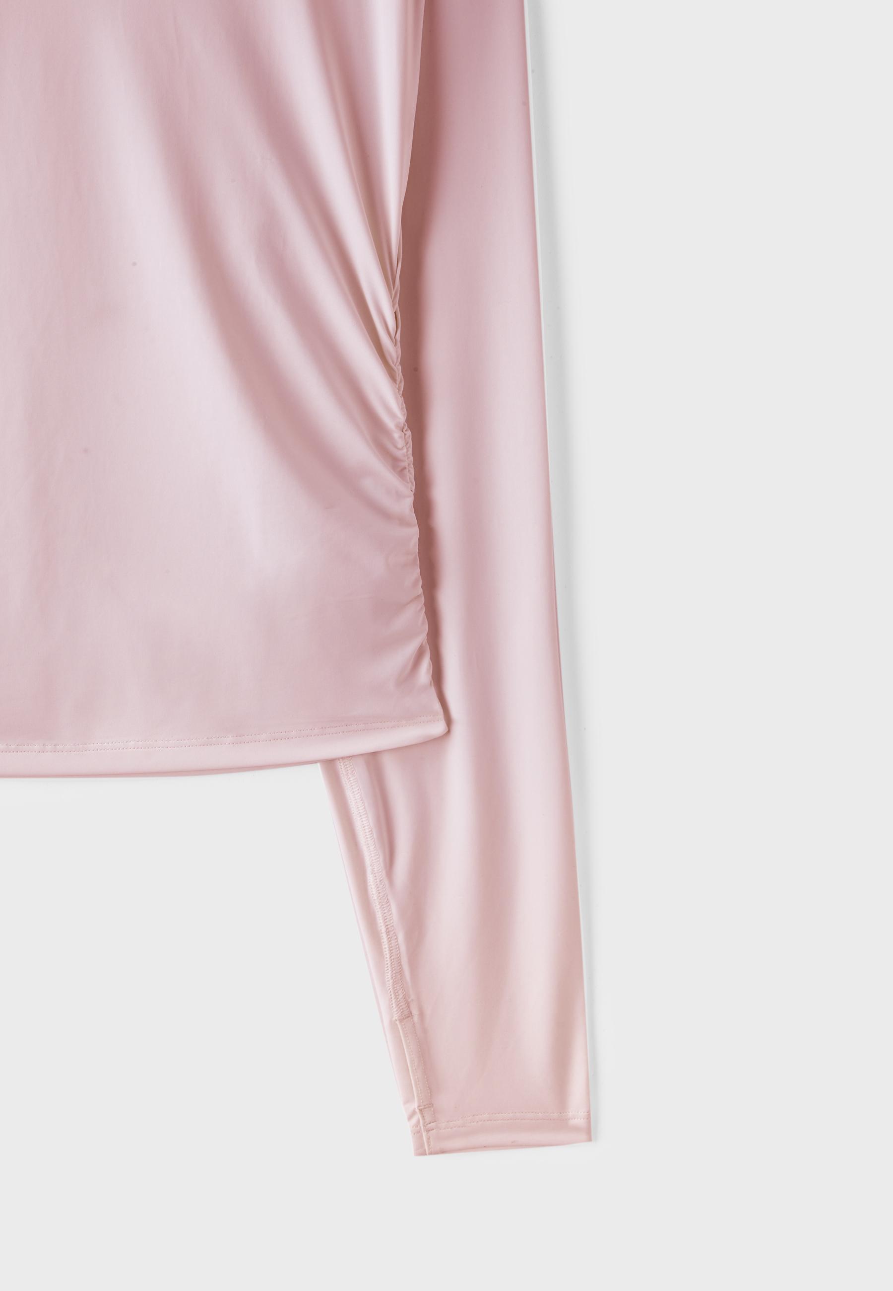 Long sleeve gathered polyamide T-shirt — Pastel pink