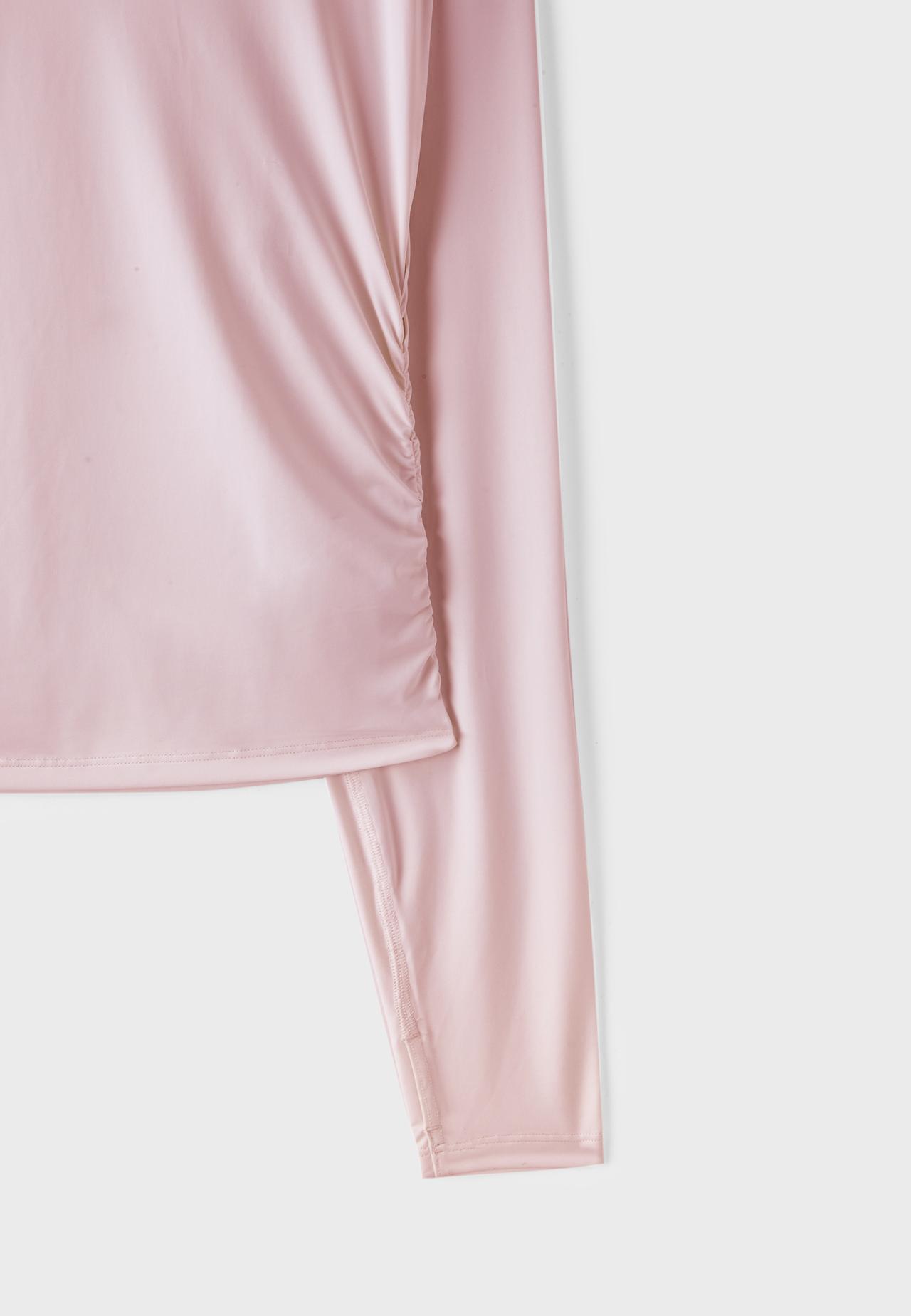 Polyamide long sleeve ruched T-shirt — Pastel pink