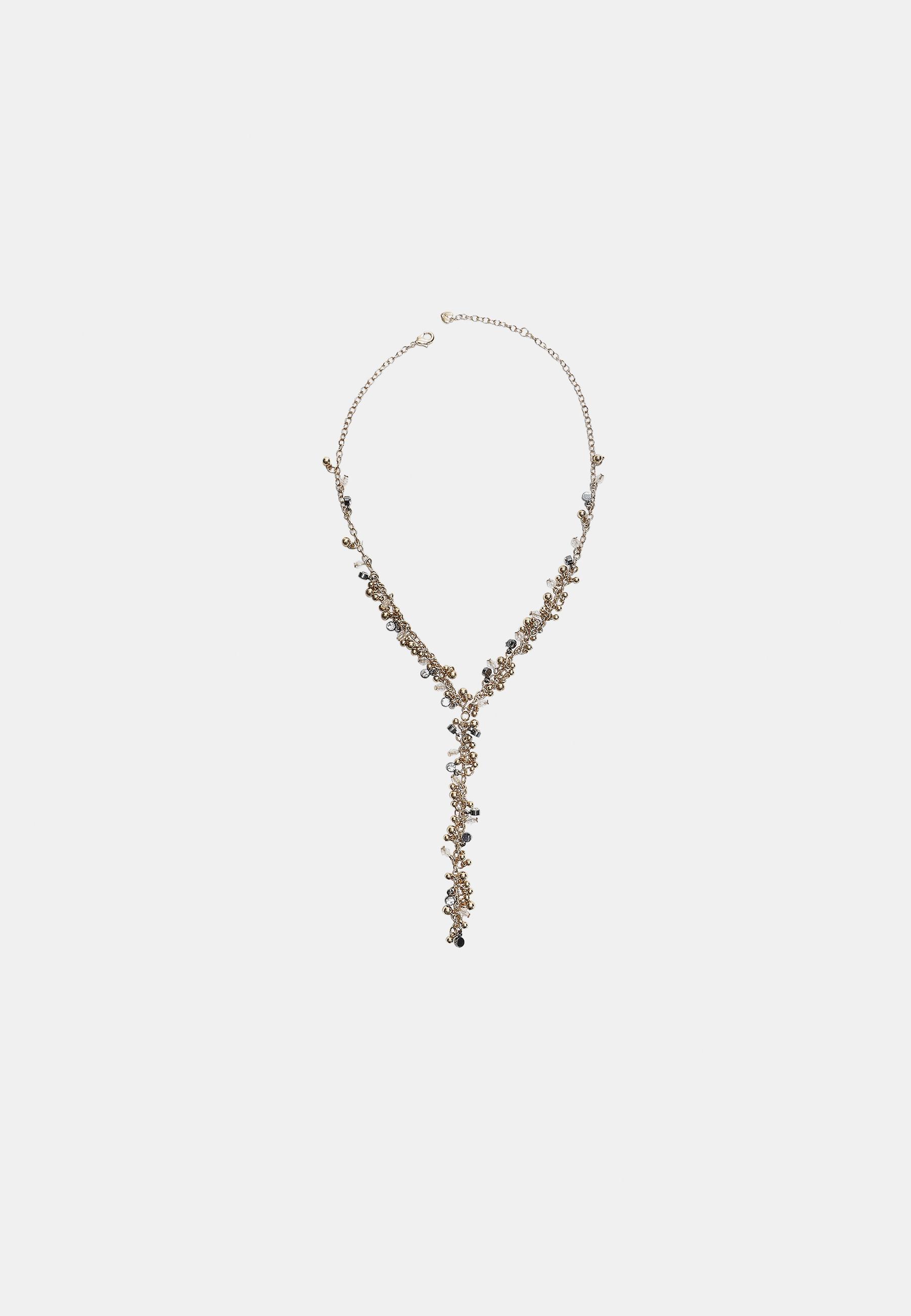 Long beaded lariat necklace — Gold