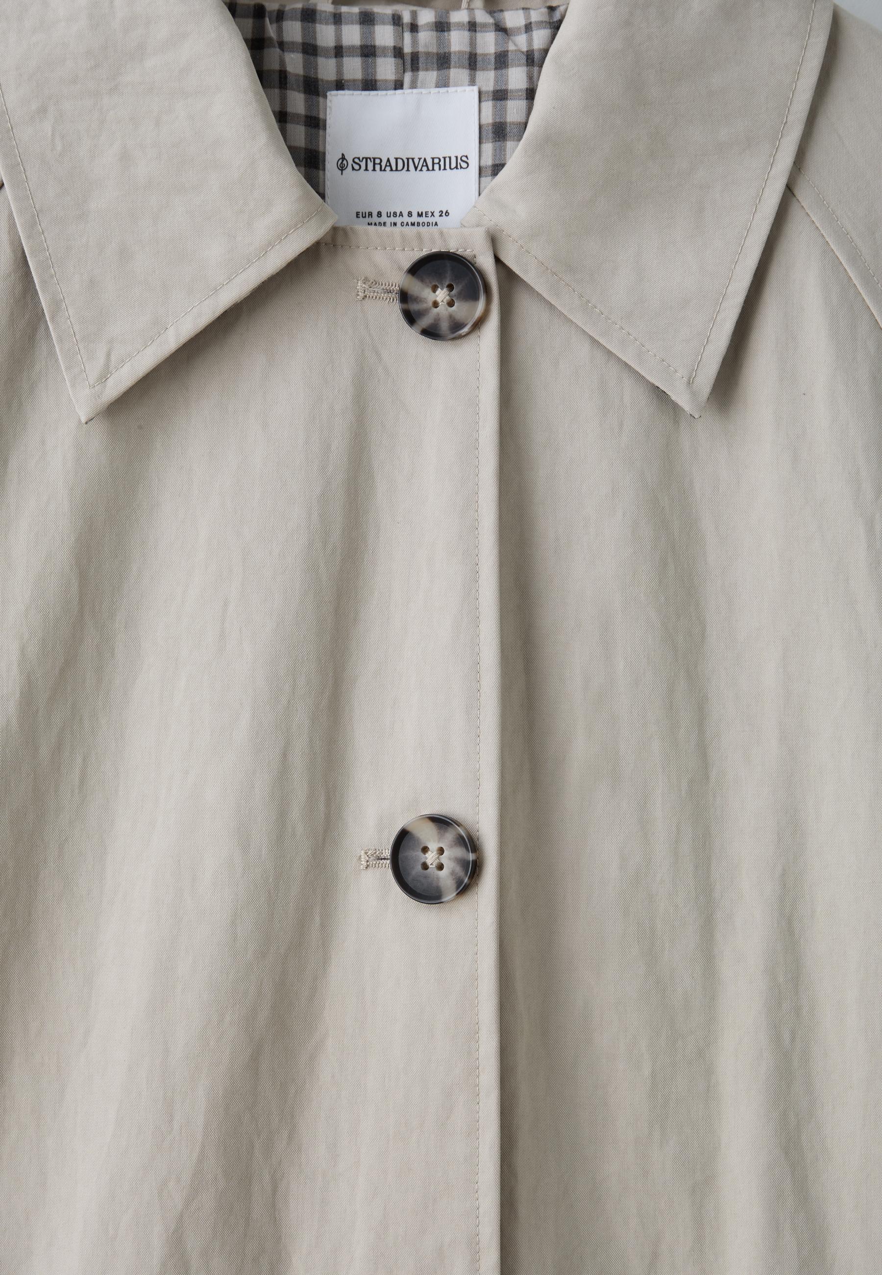 Check-lined long trench coat — Beige