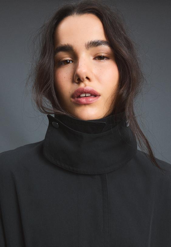 Stradivarius Voluminous-Sleeve Trench Coat Black Xl