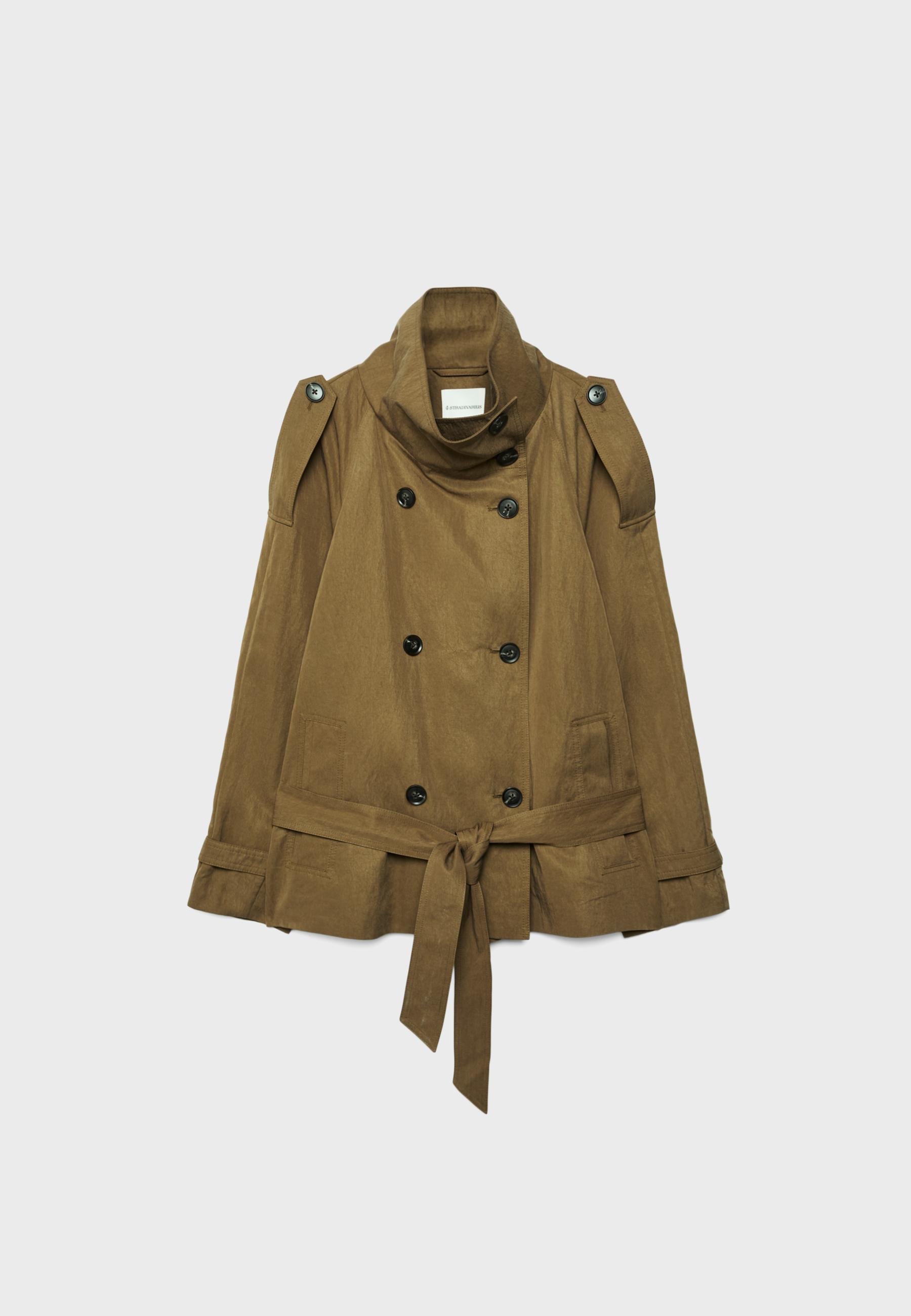 Short high neck trench coat — Khaki