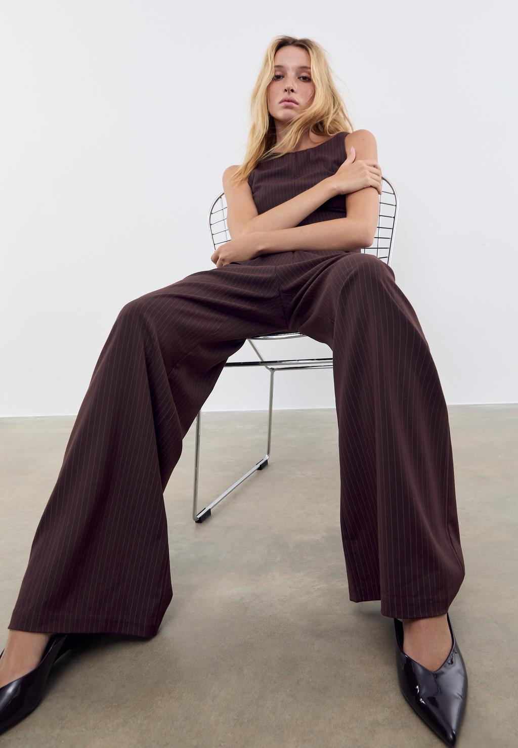 Pantalón vestir wide leg rayas
