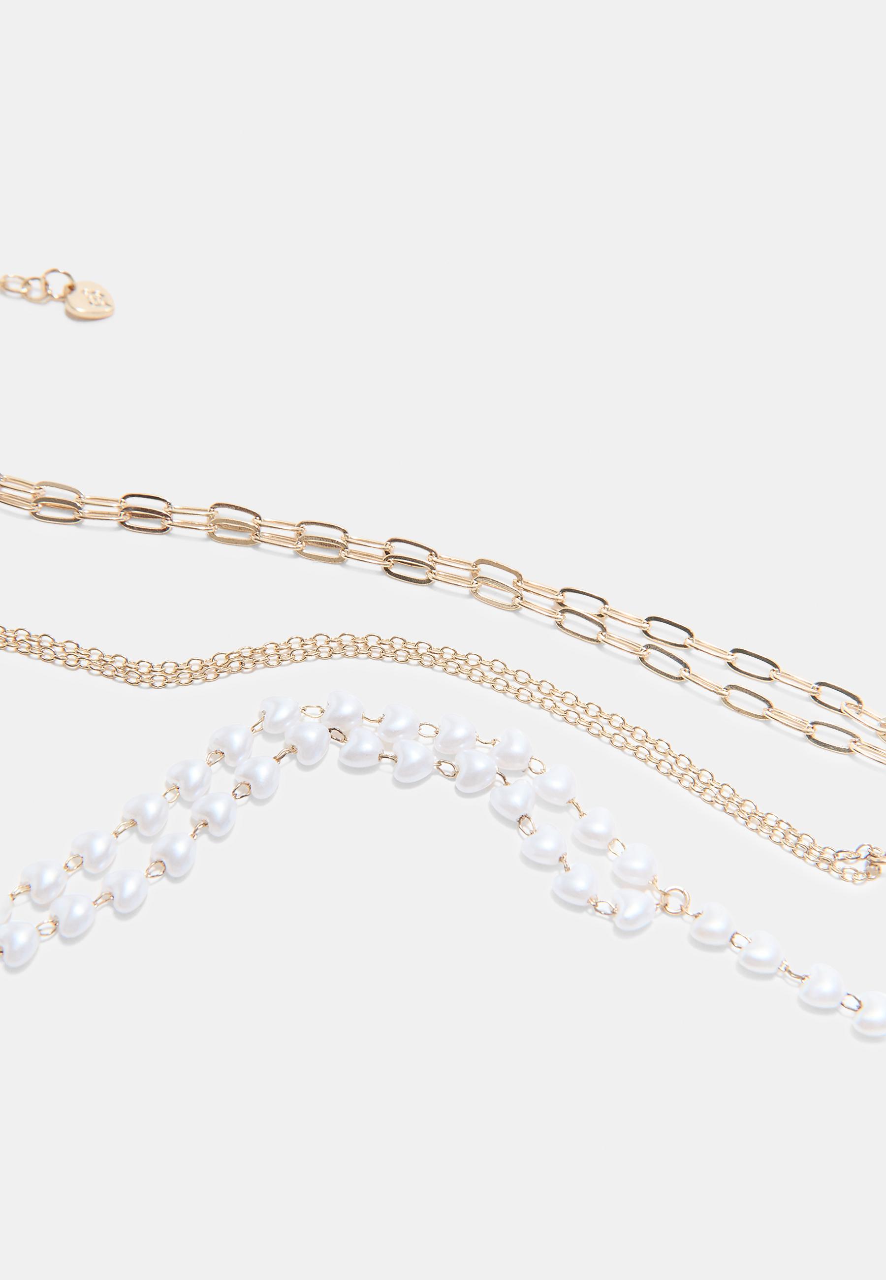 Set of 3 faux pearl lariat necklaces — Gold