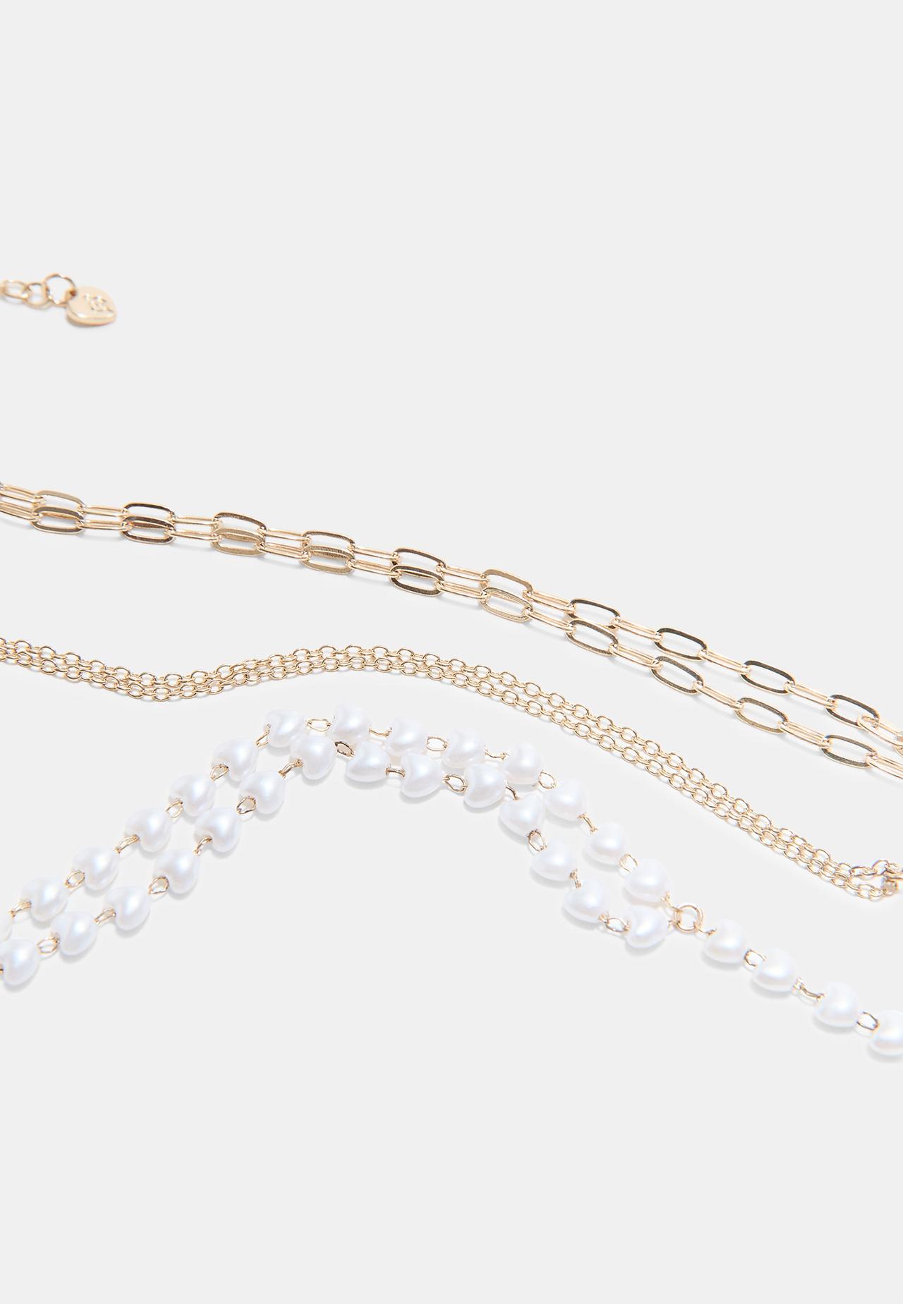 Set of 3 faux pearl lariat necklaces — Gold
