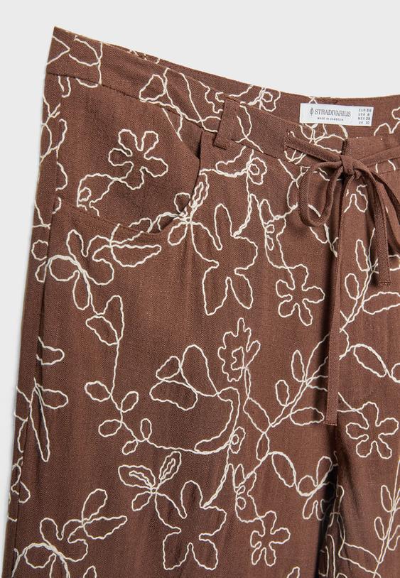 Keten karışımlı işlemeli straight fit pantolon_8