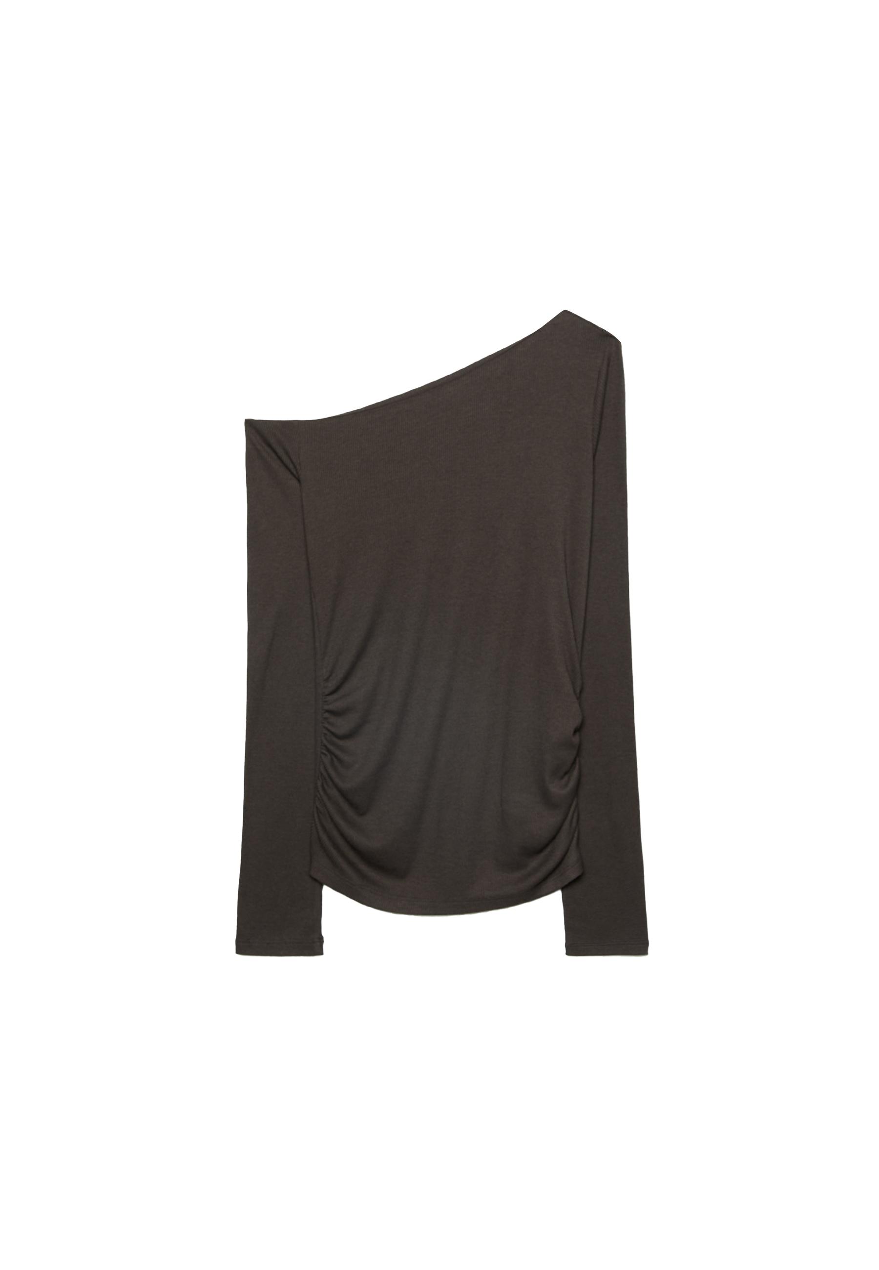 Asymmetric T-shirt with gathered detail — Brown
