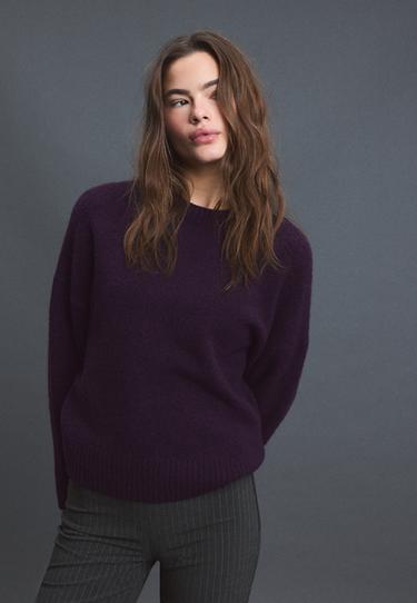 Soft-touch basic knit jumper — AUBERGINE 1