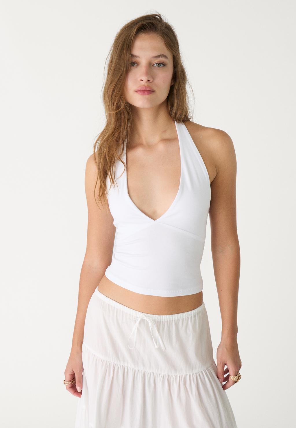 Neckholder-Top mit V-Ausschnitt