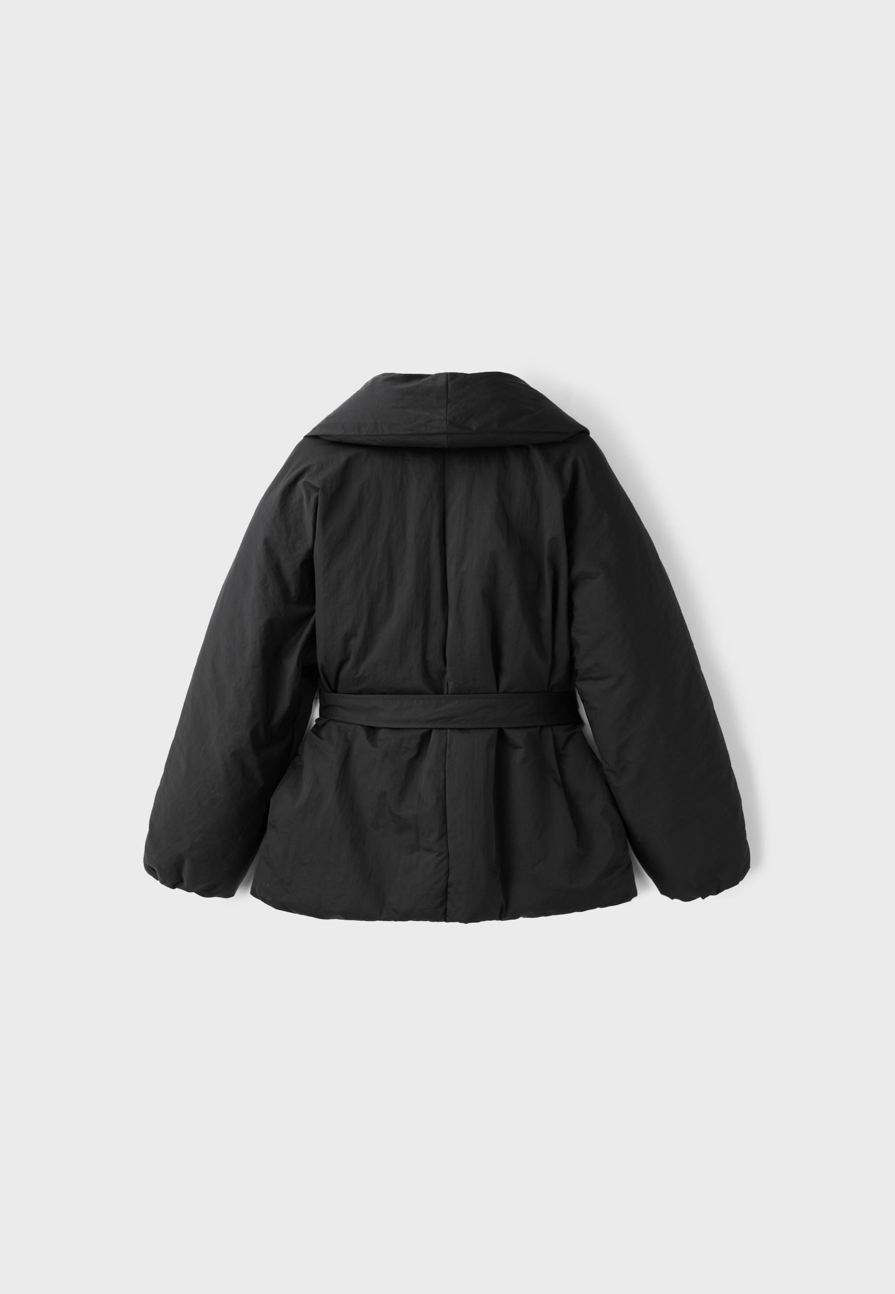 Padded jacket with shawl neck and belt — Black