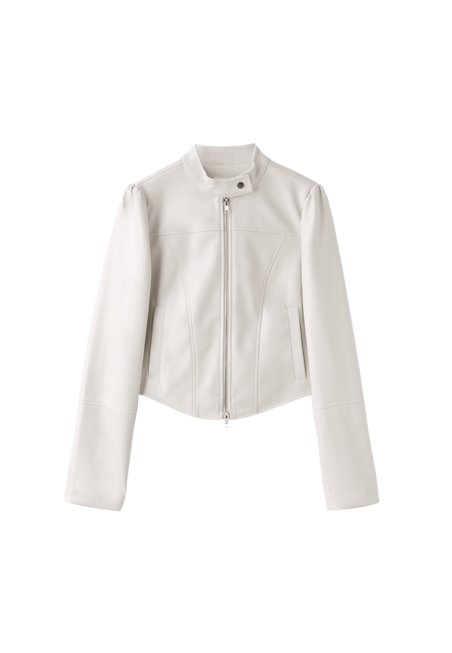 Cropped leather effect biker jacket — Ecru