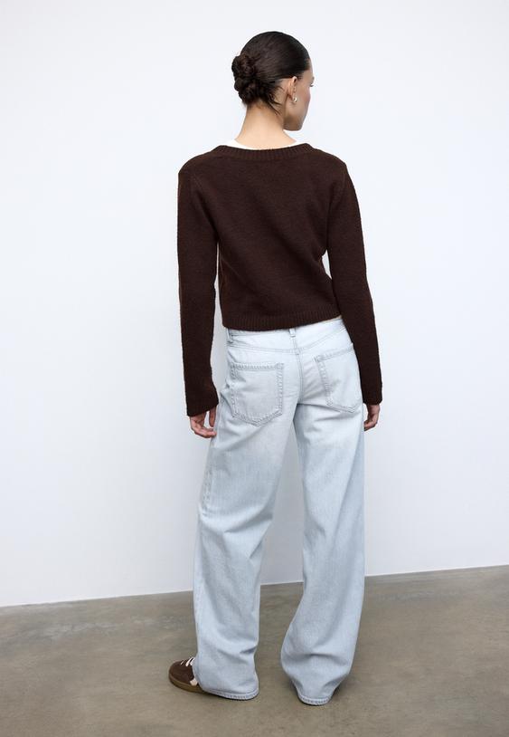 Stradivarius D91 Low Wide-Leg Jeans Light Grey Denim Wash 14