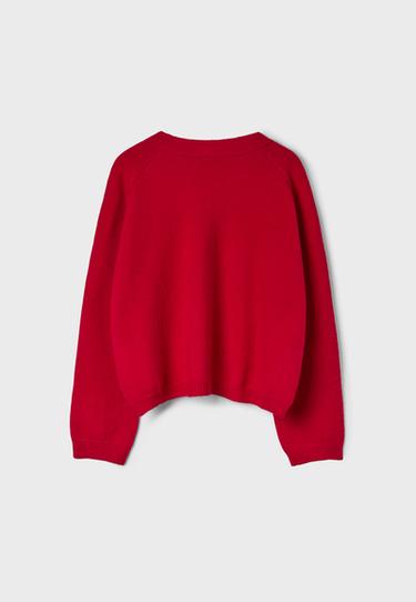 Basic V-neck knit jumper — Red 8