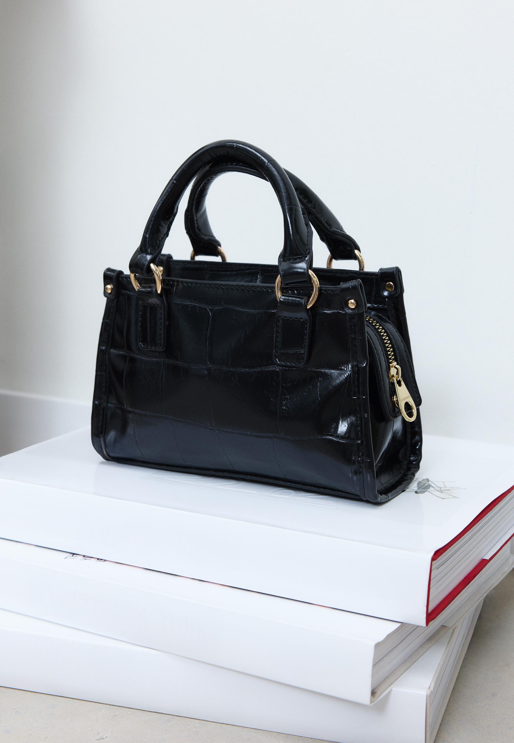 Mini tote crossbody bag with coconut effect — Black