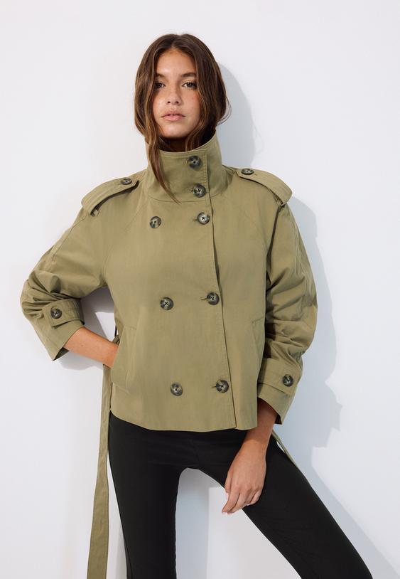 highneck trench coat with belt