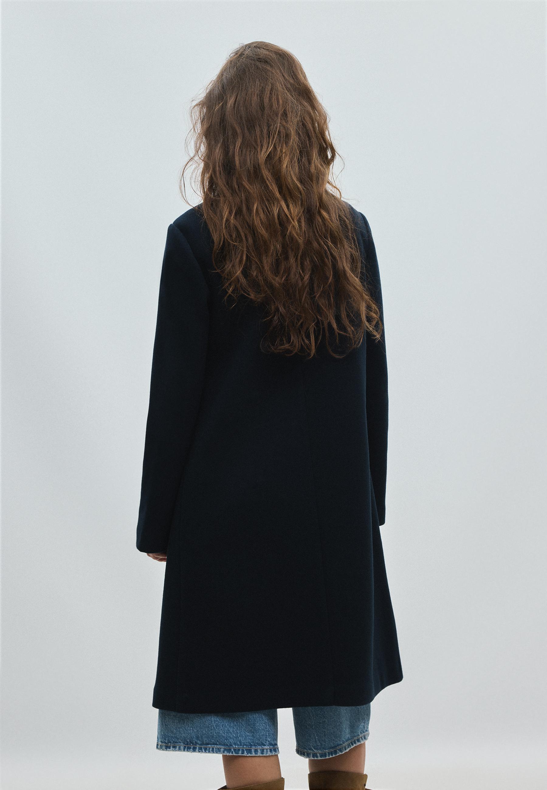 Straight soft-touch coat — Dark blue