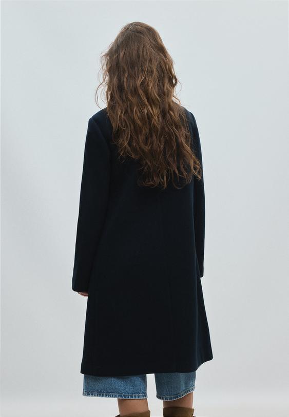 Stradivarius Soft-Touch Straight Coat Dark Blue Xl