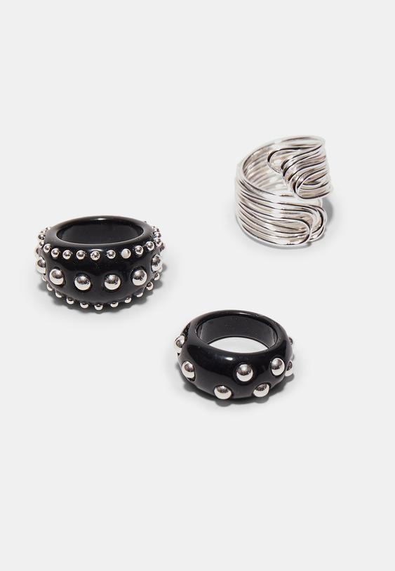 Stradivarius Σετ 3 Δαχτυλίδια Με Καρφιά Γκρι Os