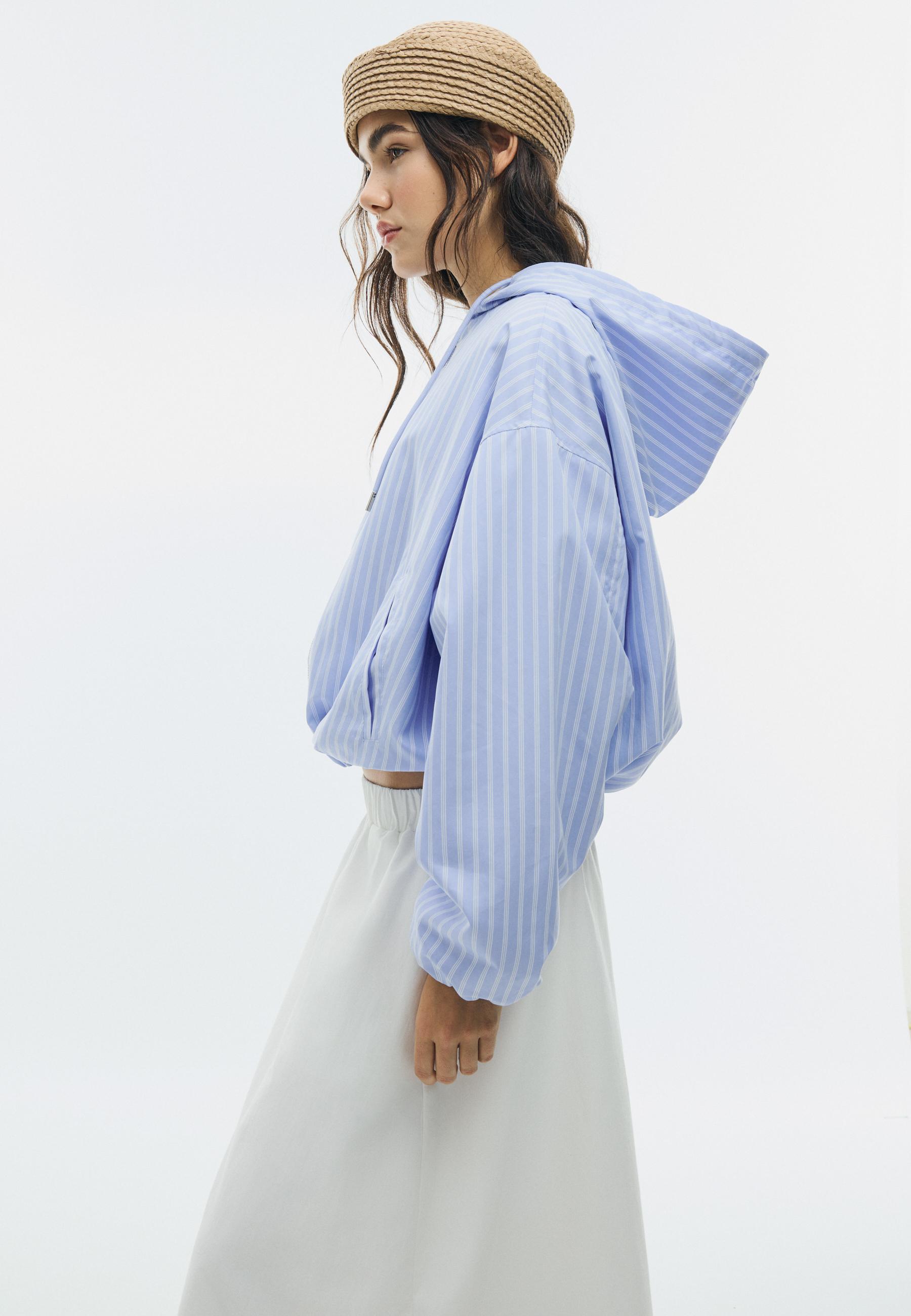 Basic striped nylon hooded jacket — Sky blue