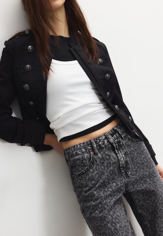 jeans straight wide stampa leopardo