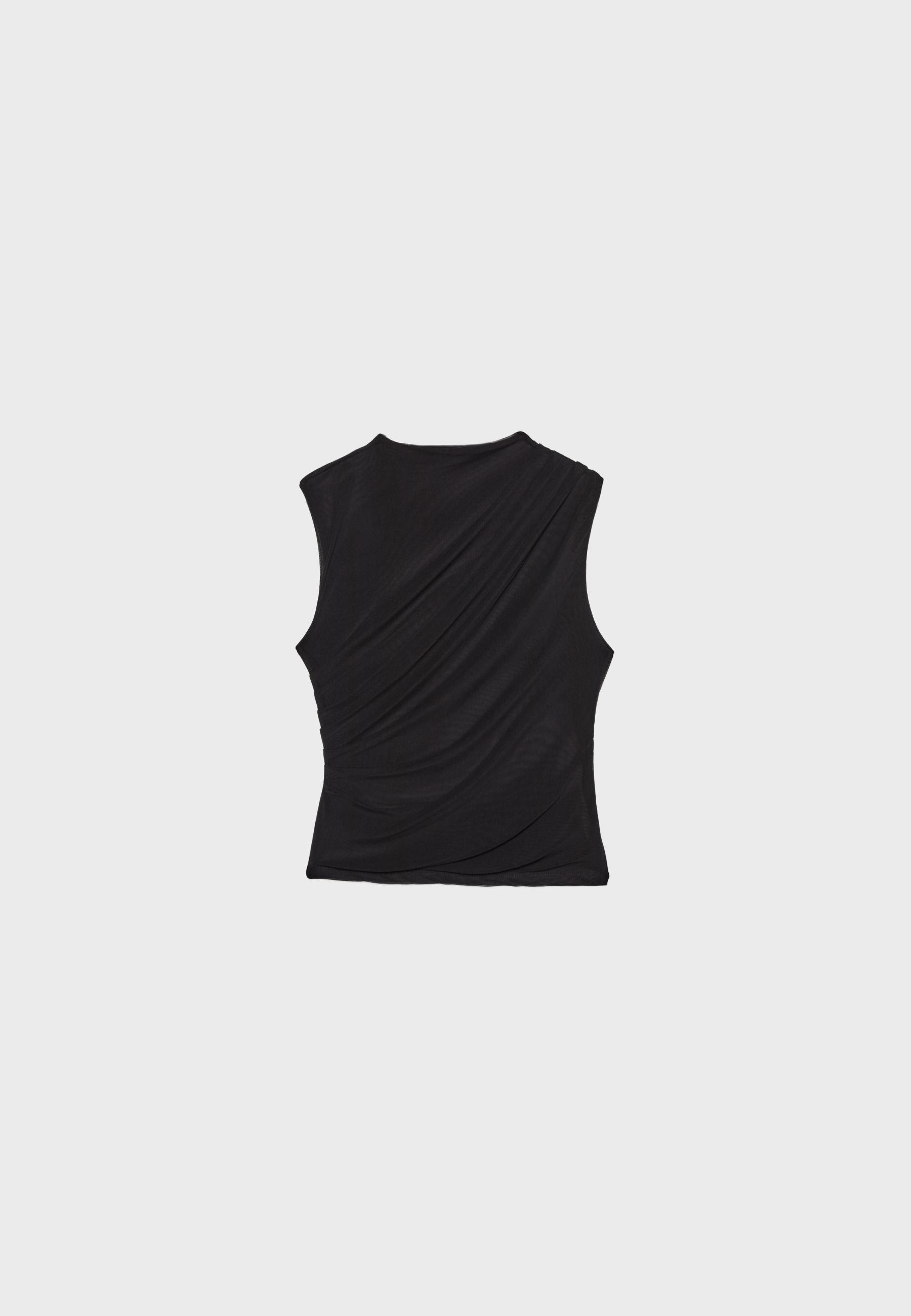 Gathered tulle T-shirt — Black