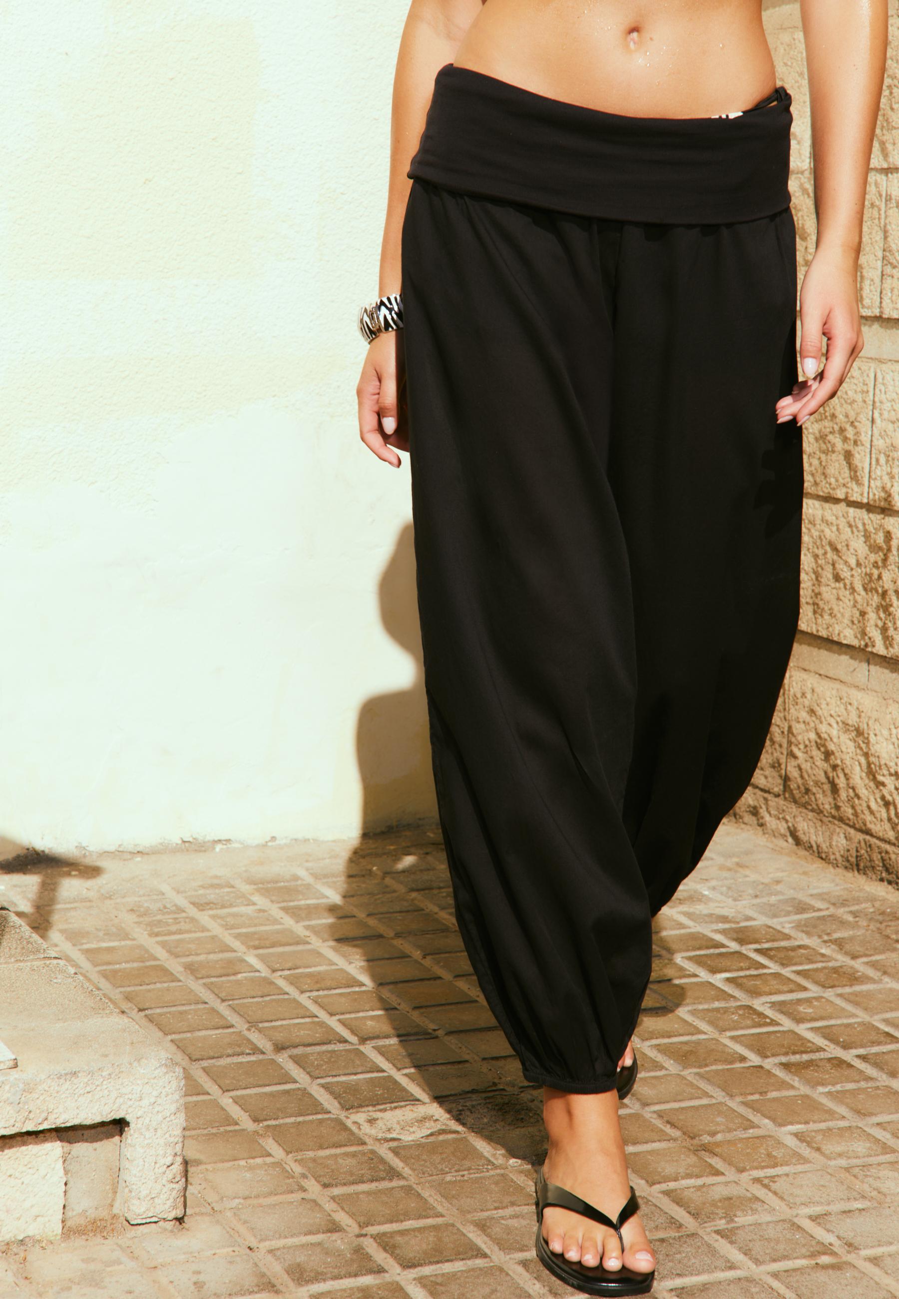 Balloon trousers with turn-down waist — Black