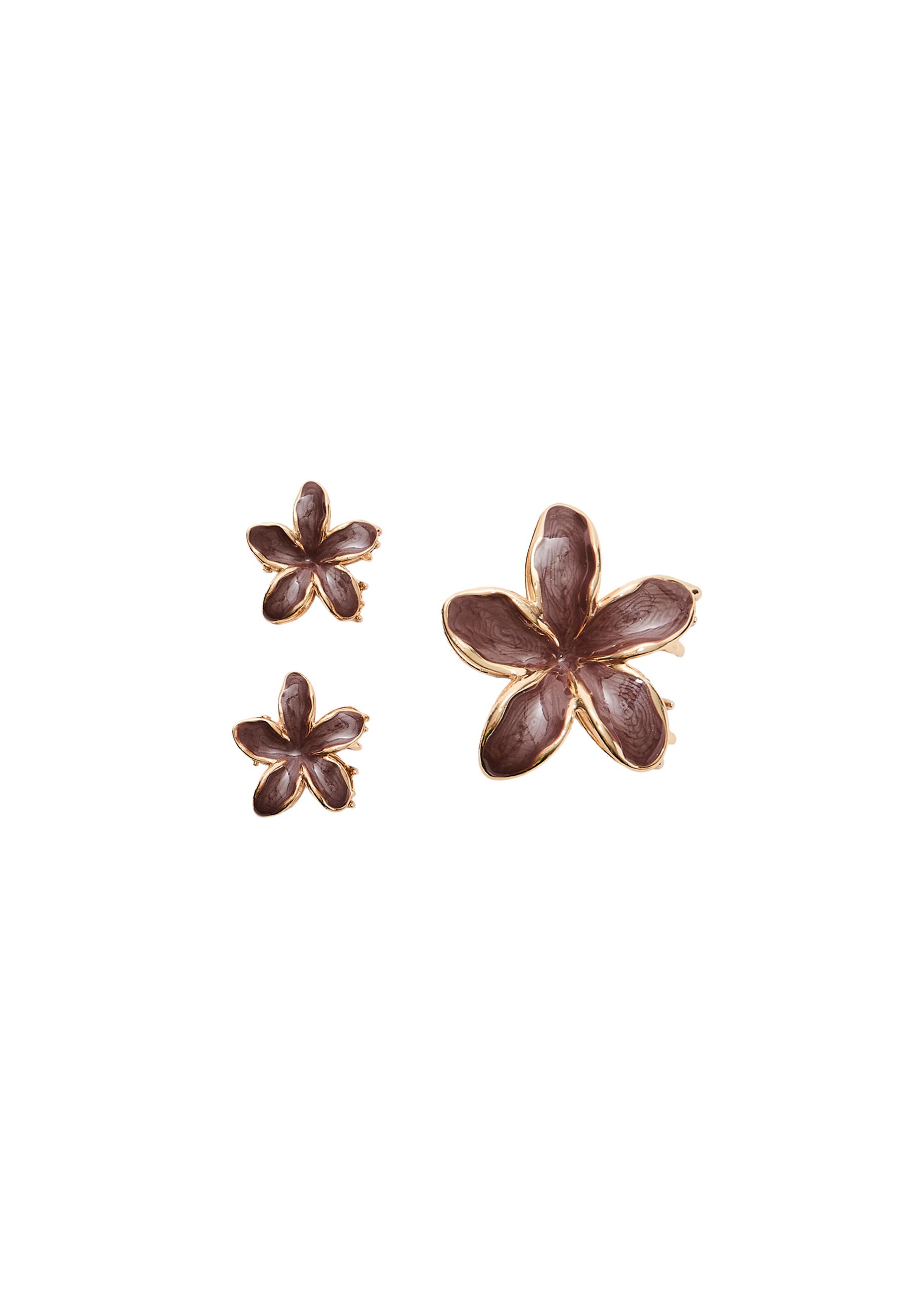 Pack of 3 floral hair clips — Brown