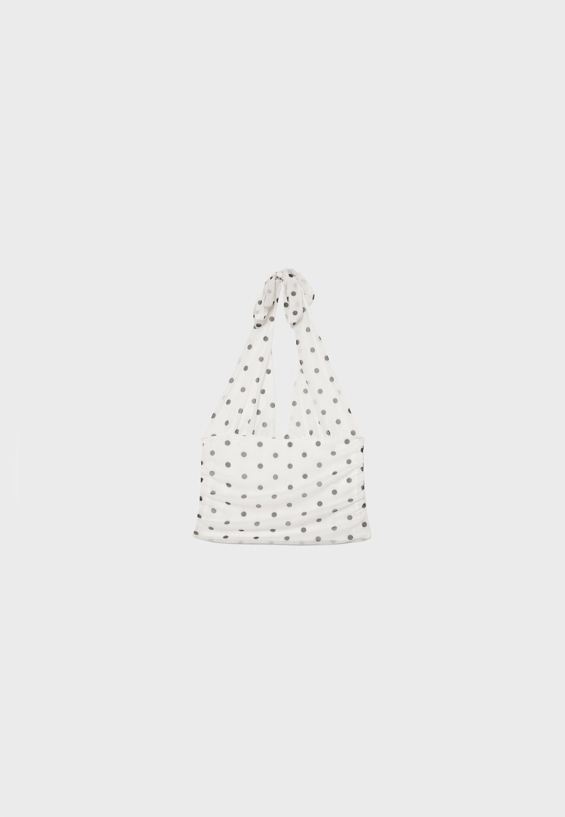 Polka dot mesh halter top — Ecru