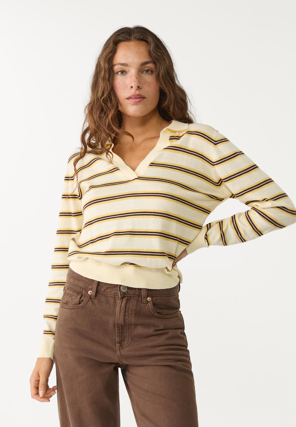 Striped knit polo shirt