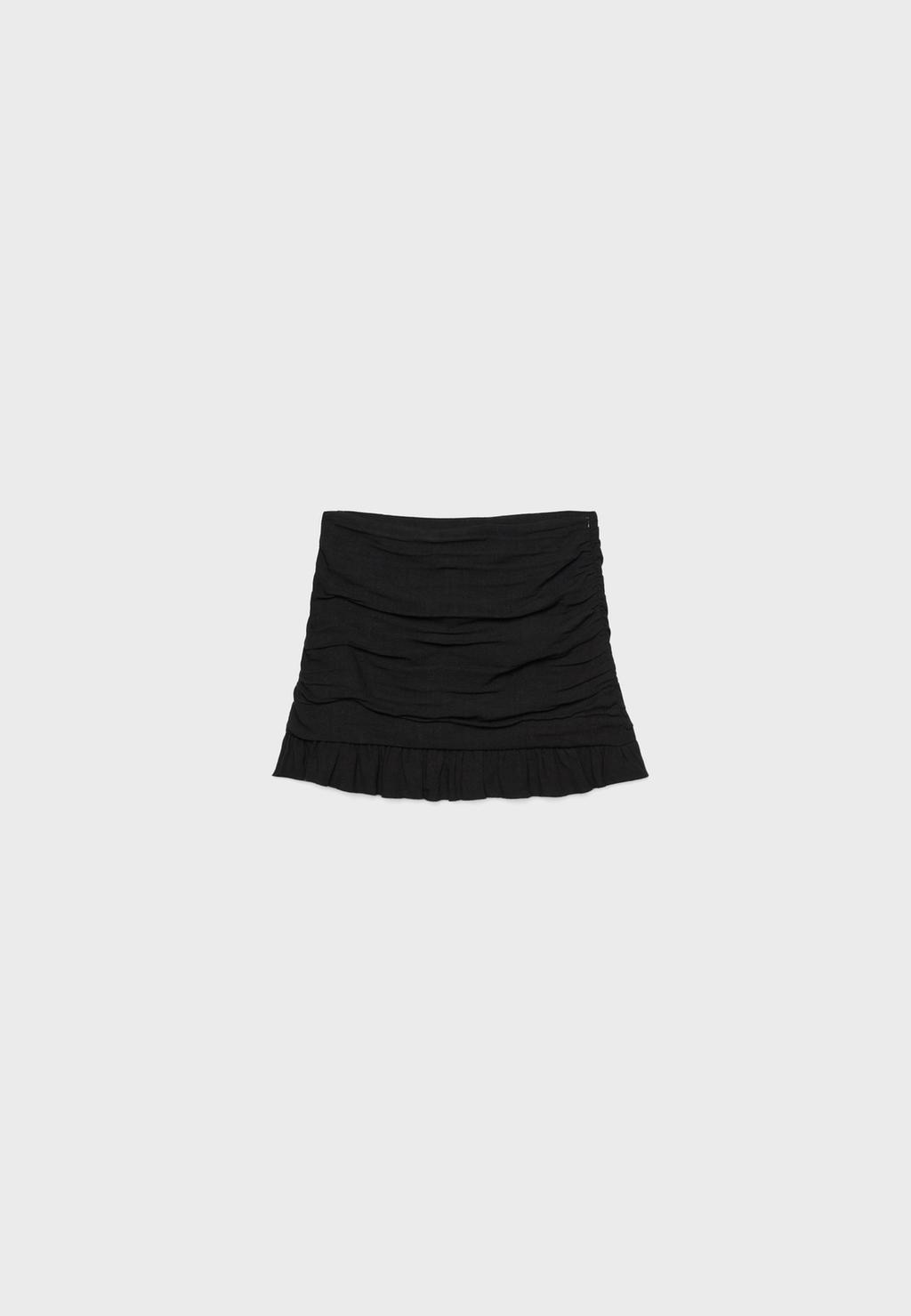 Falda mini fruncida con lino