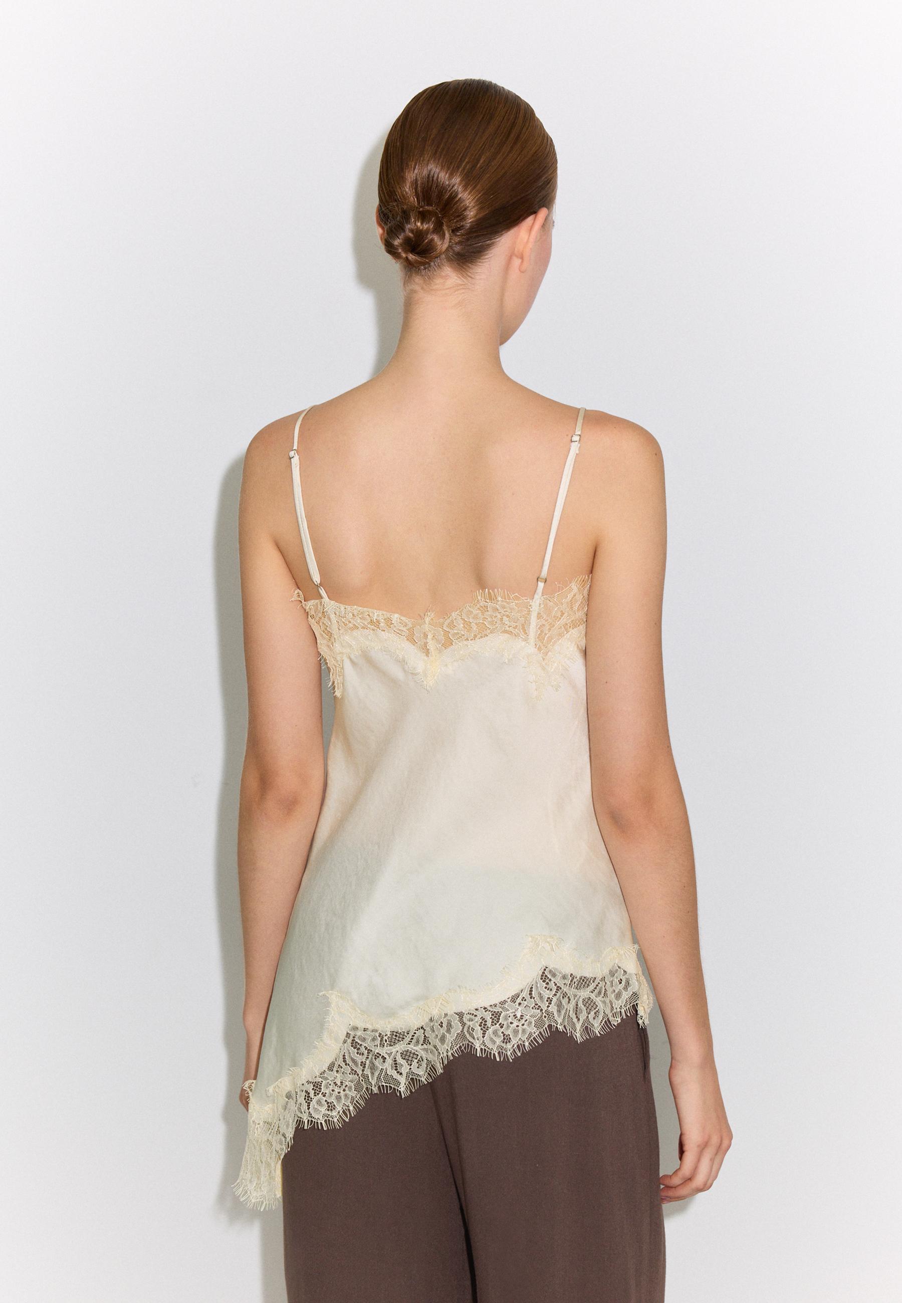 Asymmetric lace camisole top — Ecru