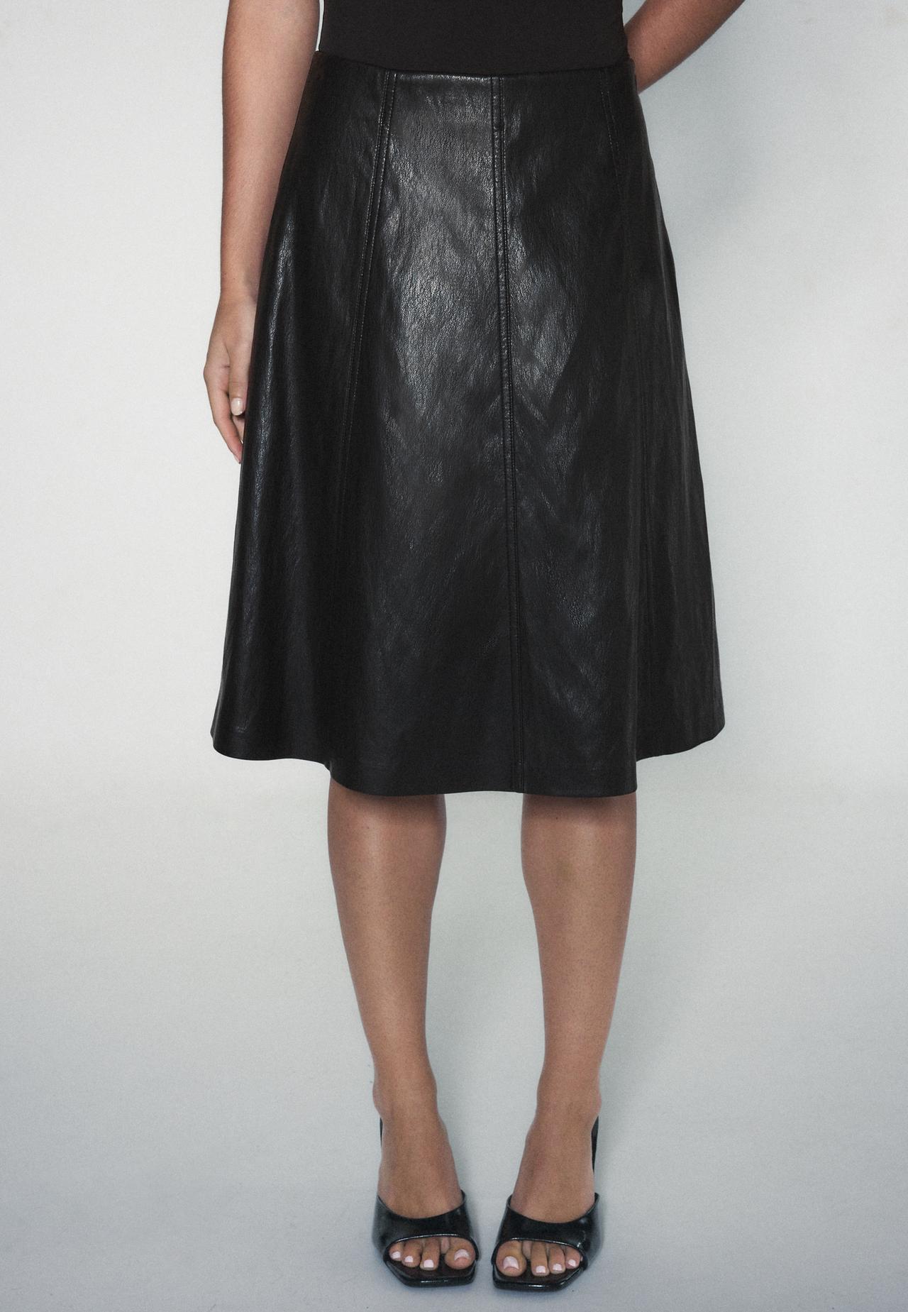 Leather effect flared midi skirt — Black