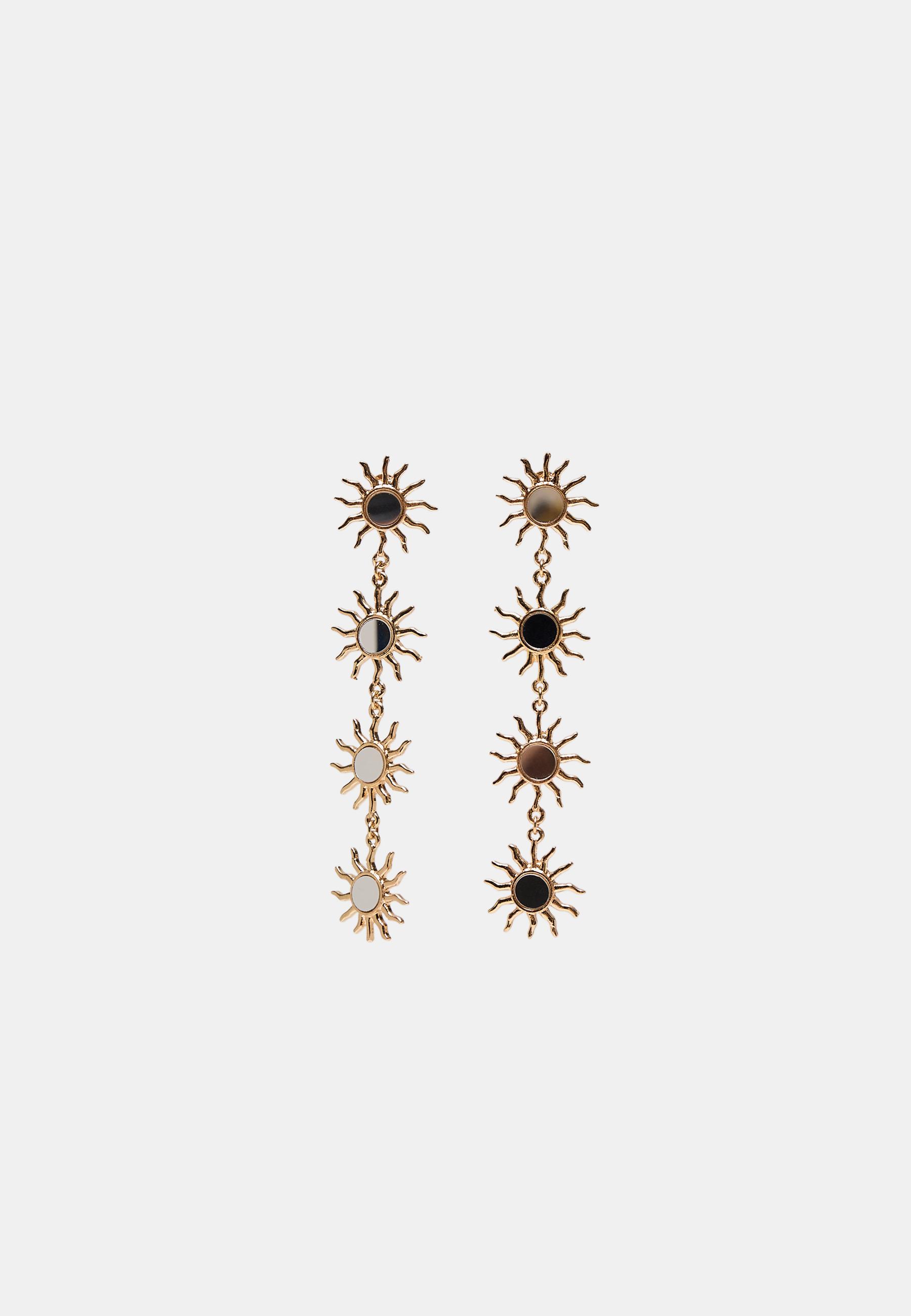 Long sun mirror effect earring — Gold