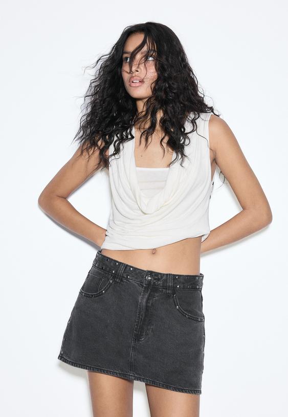 D62 Çivili denim şort etek - Görsel 3