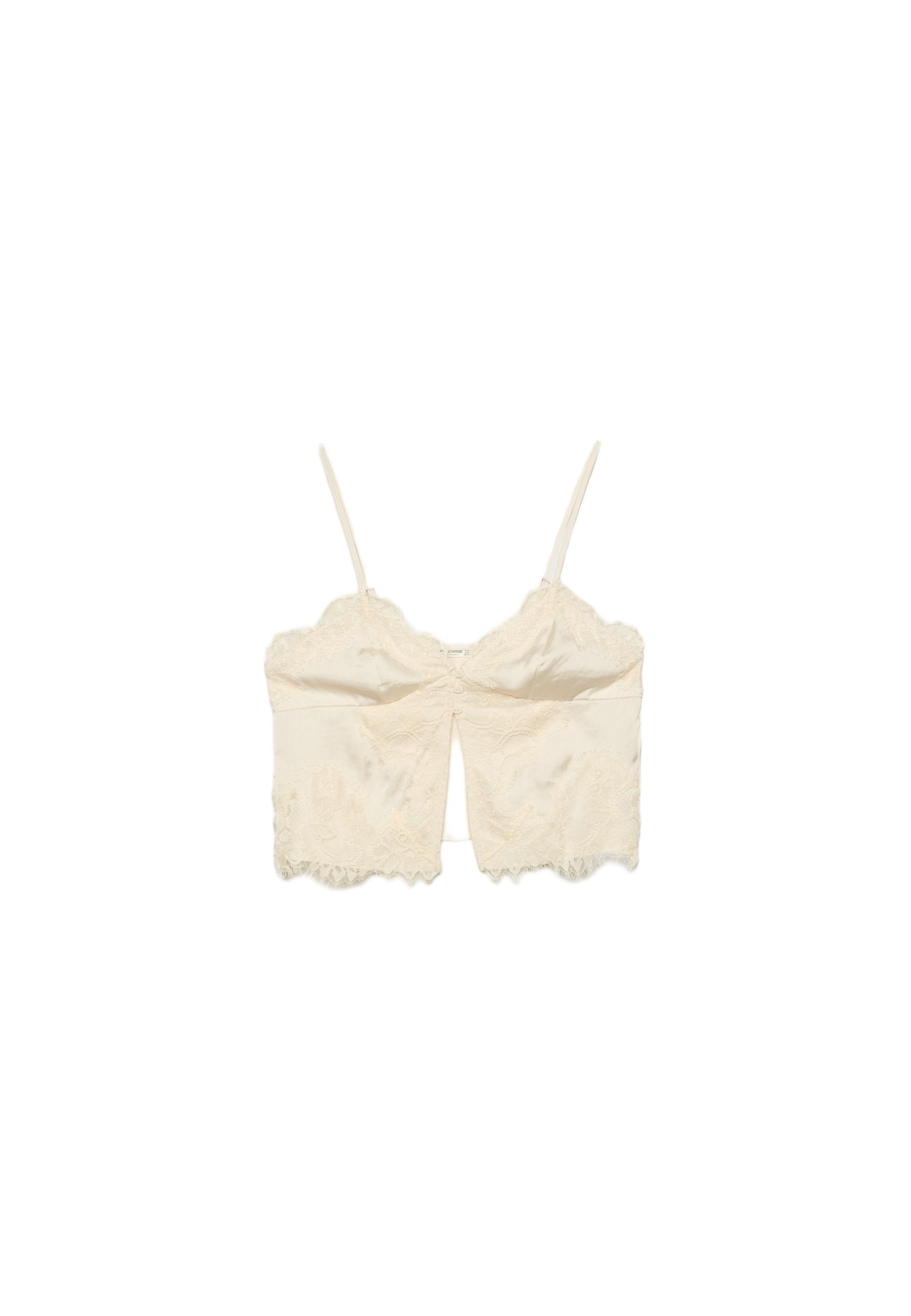 Strappy satin lace top — Ecru