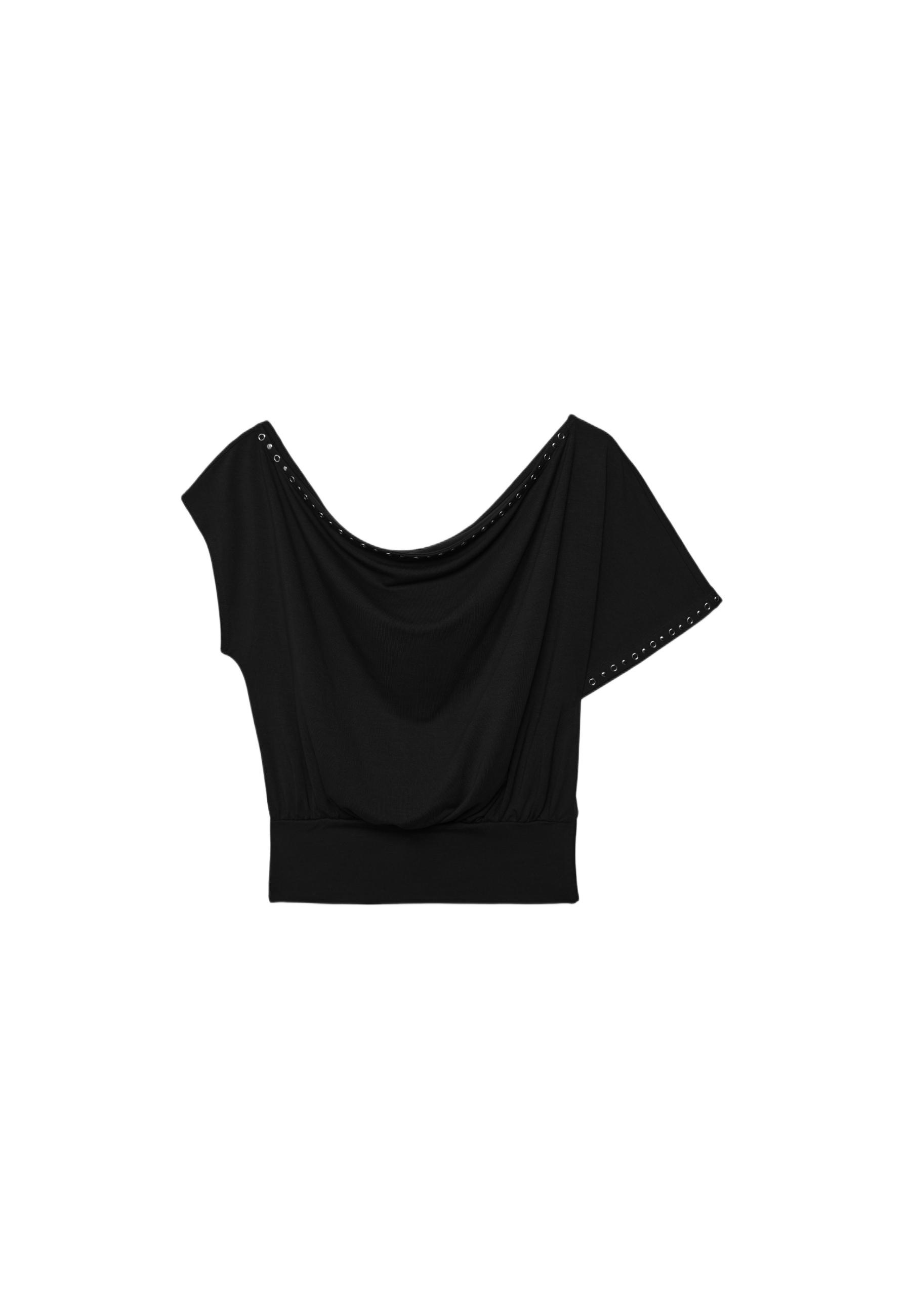 Asymmetric stud T-shirt — Black