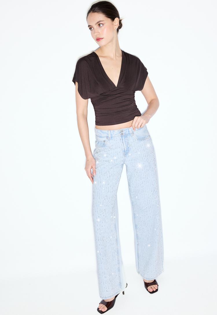 Дънки С Ниска Талия И Широк Крачол С Блясък