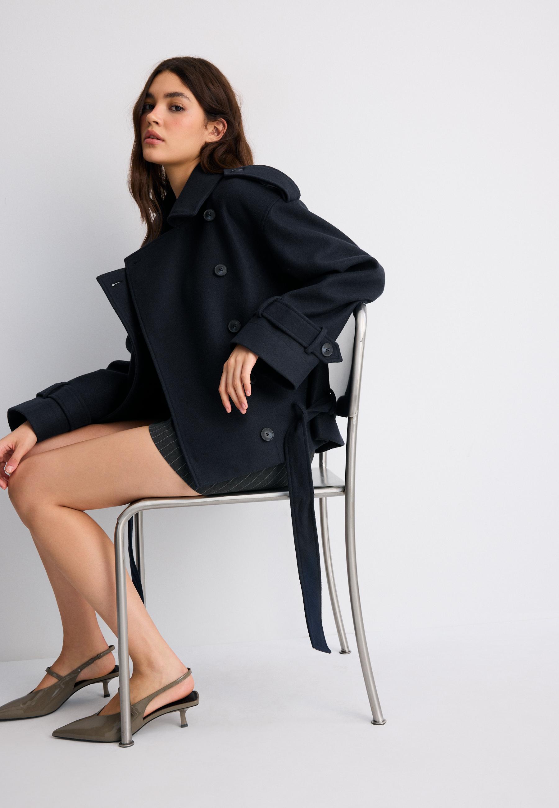 Soft-touch oversize trench coat — Dark blue