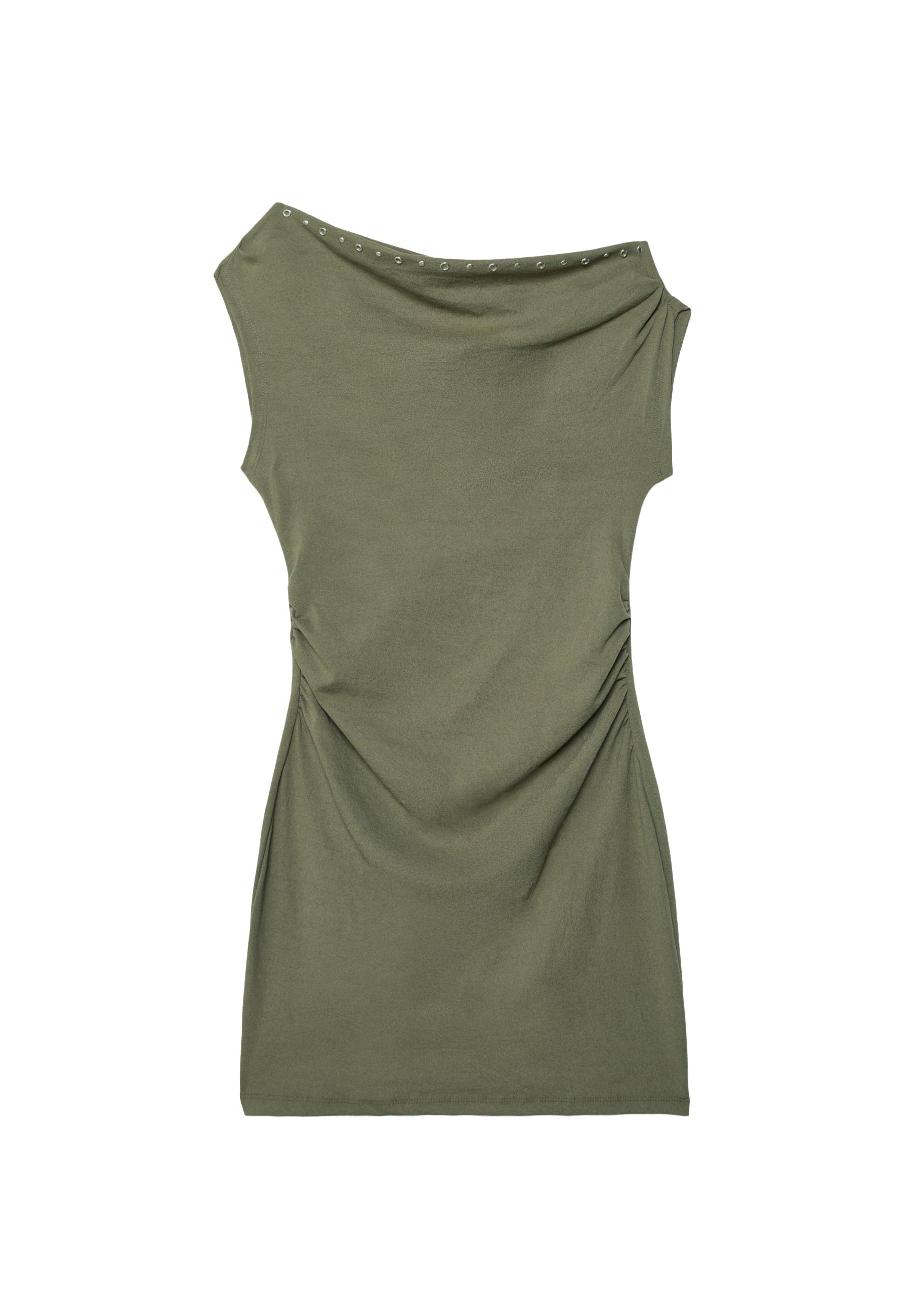 Asymmetric stud mini dress — Khaki