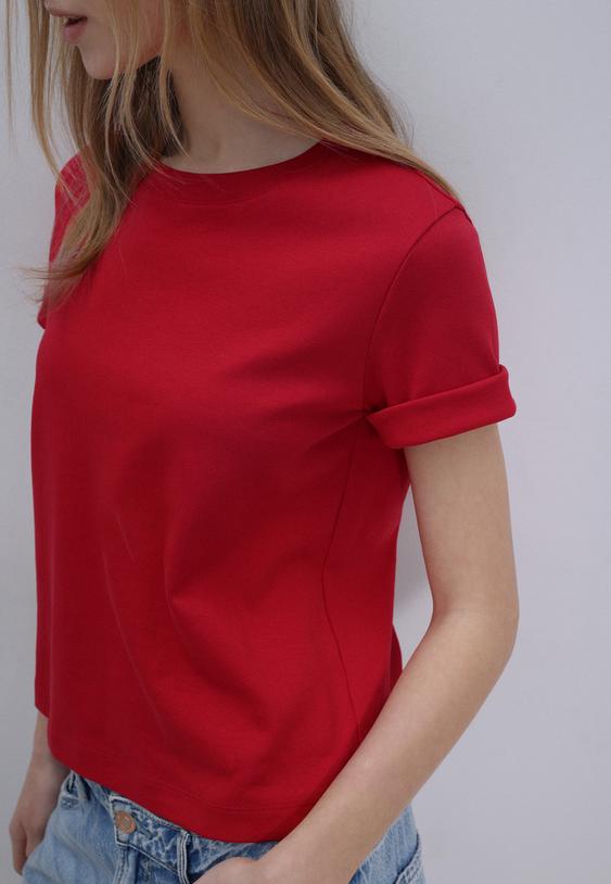 Stradivarius Βασική Μπλούζα Regular Fit Heavy Weight Κόκκινο S