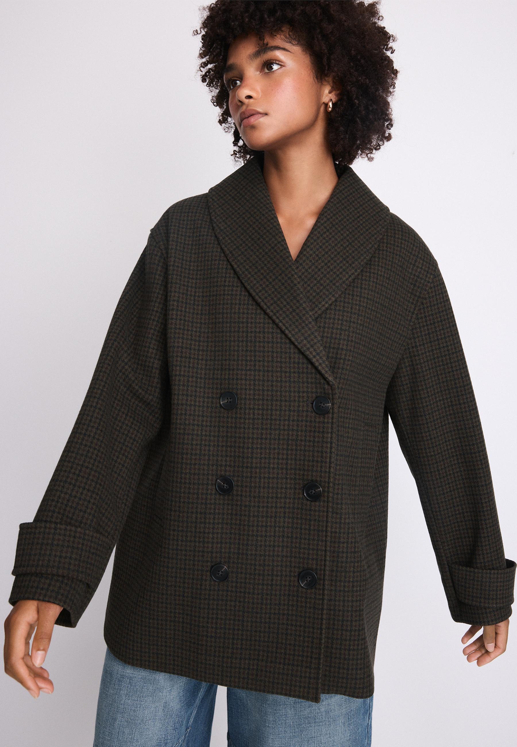 Shawl neck felt coat — Khaki