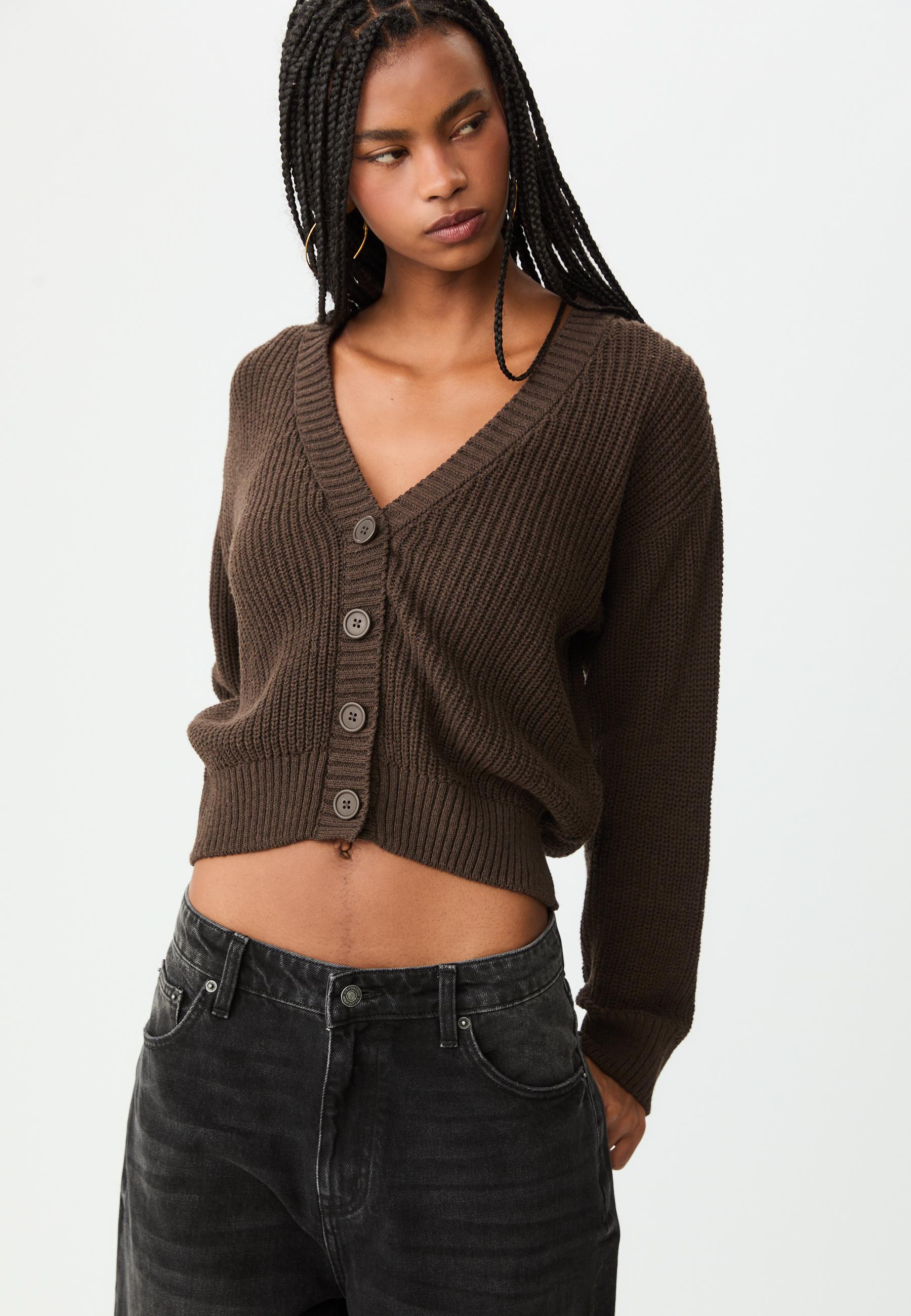 Button-up knit cardigan — Brown