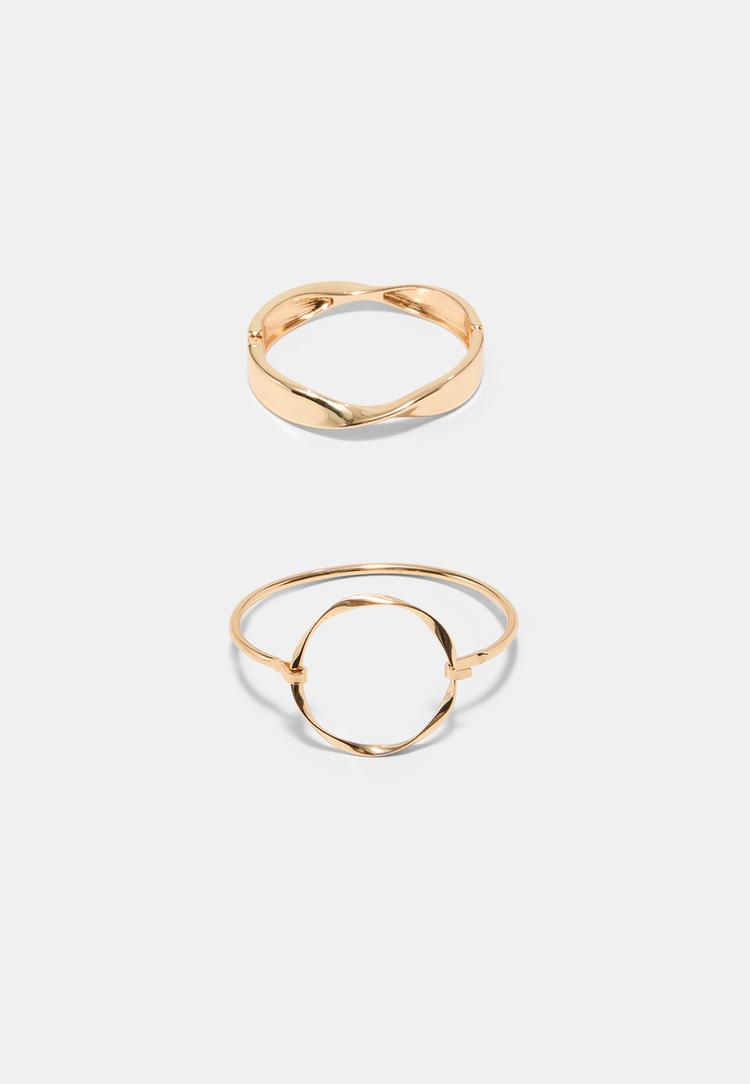 Stradivarius Lot De 2 Bracelets Rigides Ondulés Or Os