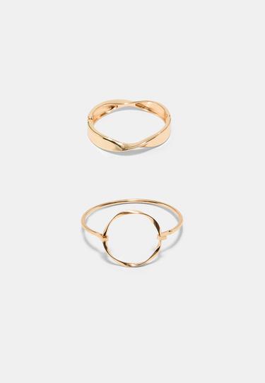 Set of 2 wavy rigid bracelets — Gold 1